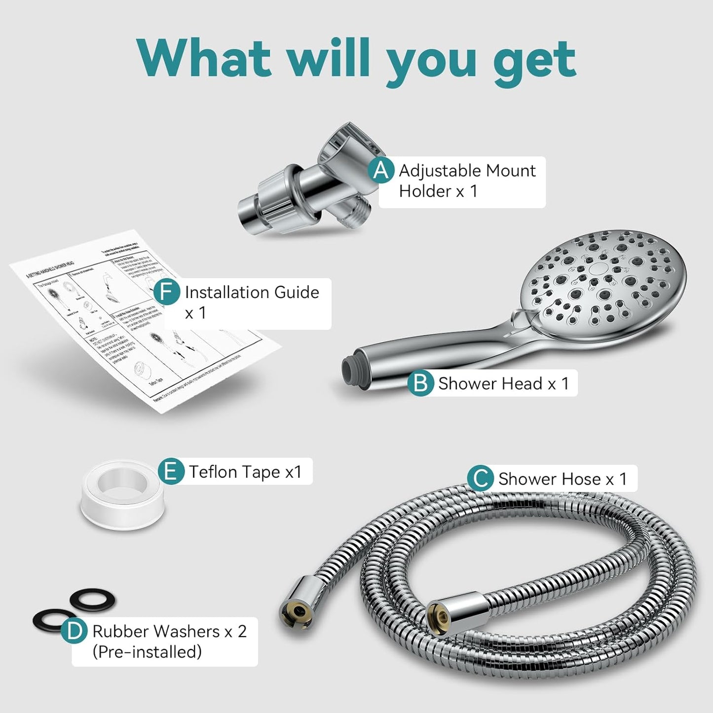 High Pressure Handheld Shower Head, 6 Spray Settings Shower Head with Handheld, 4.3" High Flow Hand Held Shower Head Set with Stainless Steel Hose and Adjustable Bracket (Chrome)