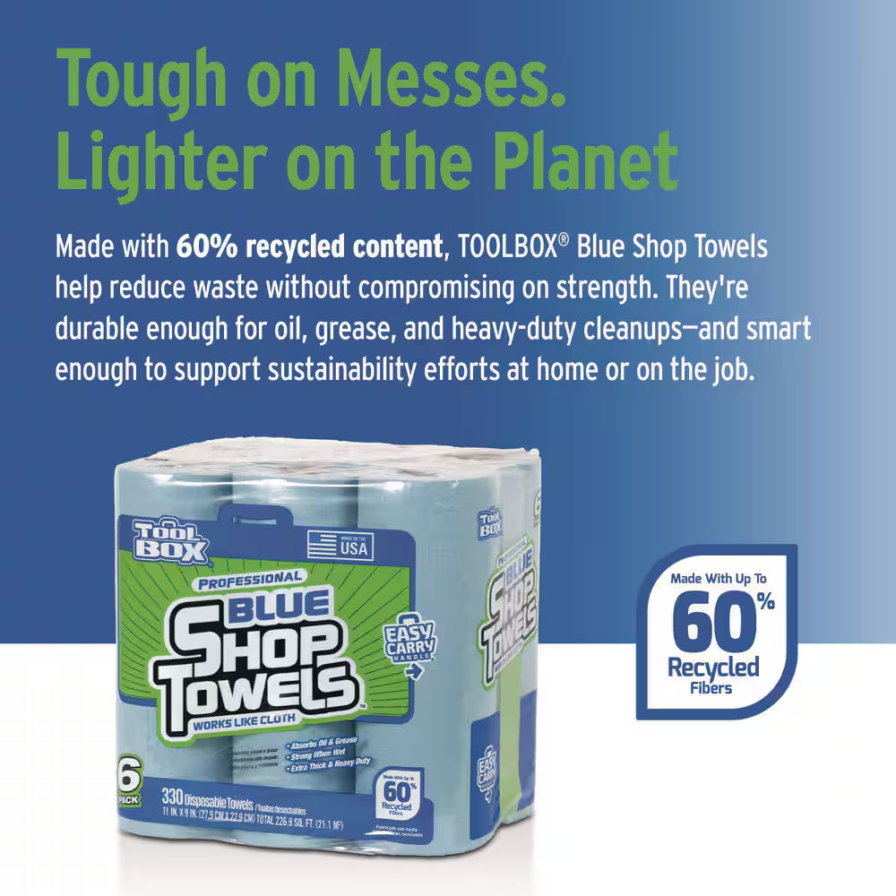 Professional Blue (330Ct Total Sheets; 55Ct per Roll; 11 In. X 9 In. Sheet Size; ) 6-Pack Disposable Shop Towel