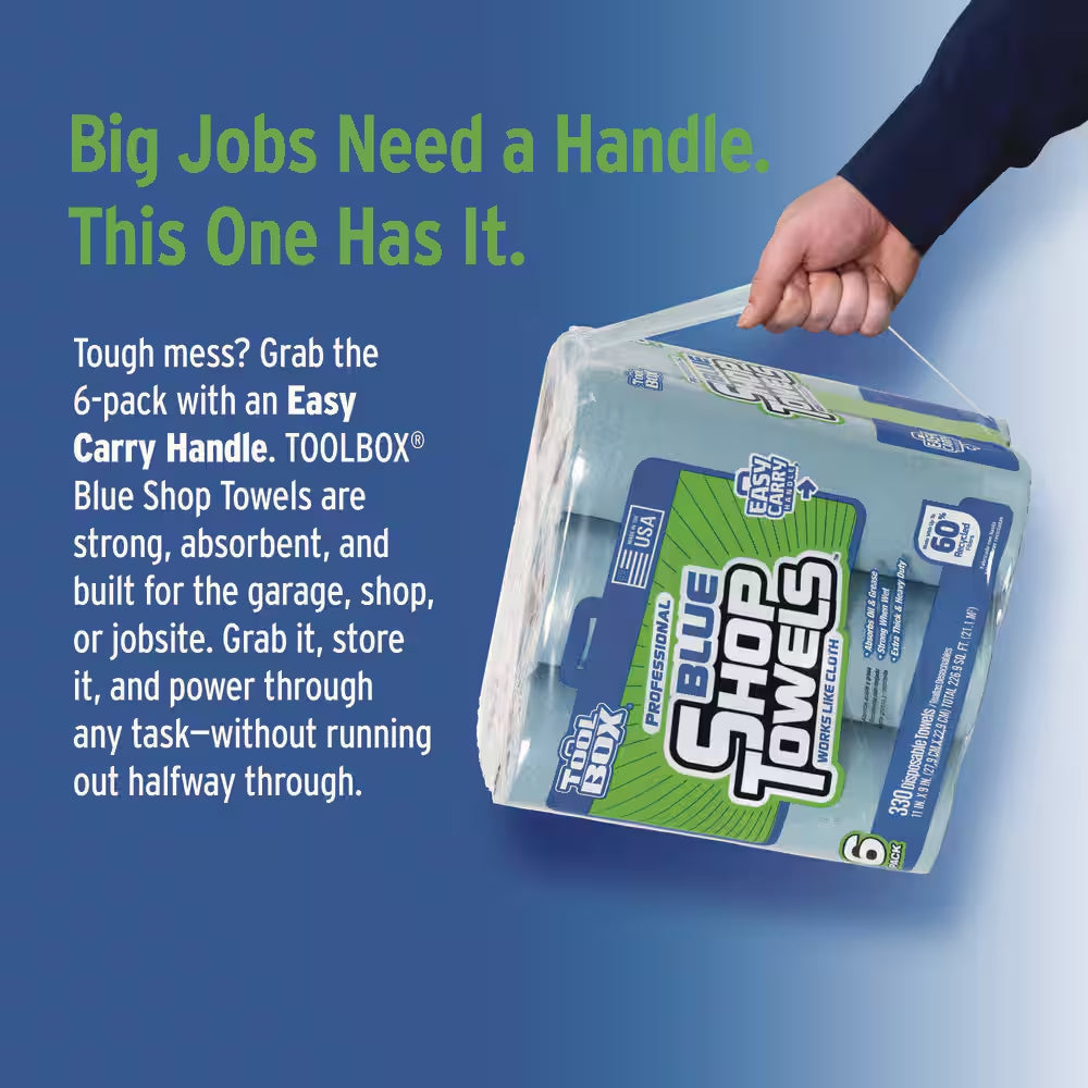 Professional Blue (330Ct Total Sheets; 55Ct per Roll; 11 In. X 9 In. Sheet Size; ) 6-Pack Disposable Shop Towel