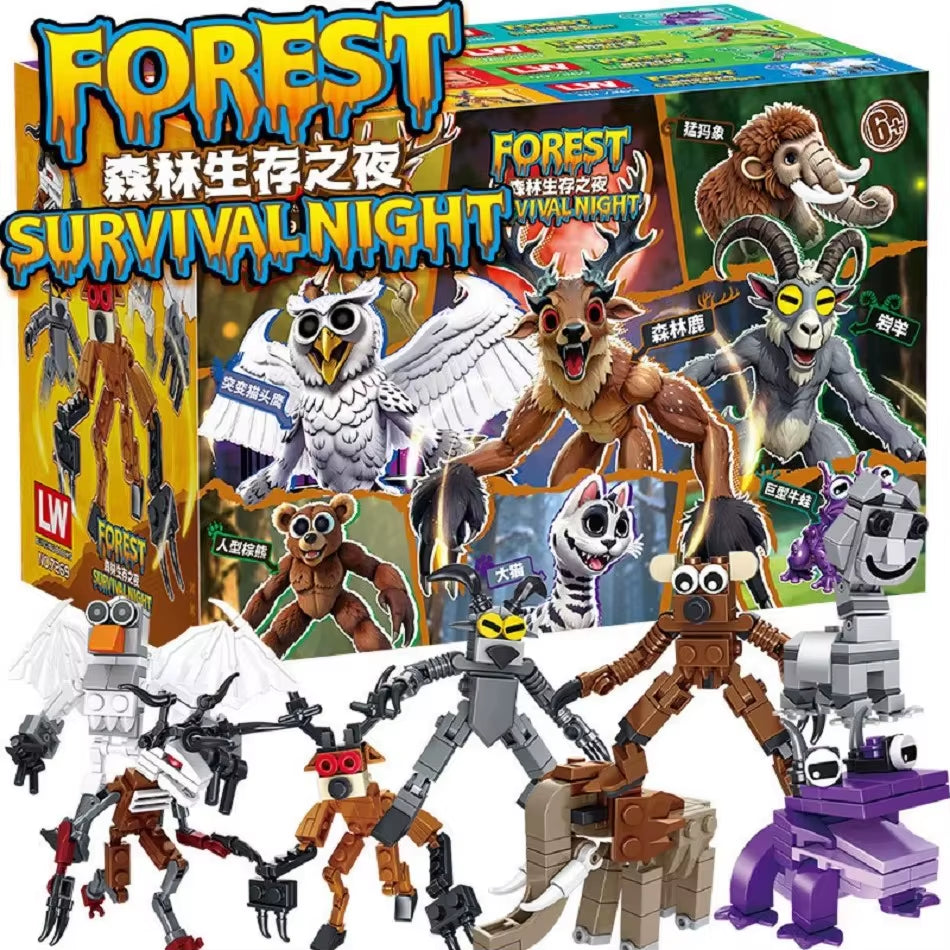 New 99 Nights in the Forest Building Block Horror Deer Owl Goat Cat Mammoth Loses Deer Assembled Bricks Kids Toys Christmas Gift