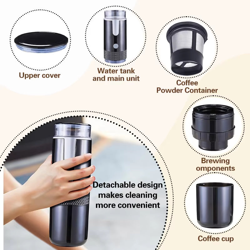 Portable Coffee Maker Electric Capsule Grind-And-Brew Coffee Maker Suitable for Ground Coffee and K-Cup Large Coffee Pods