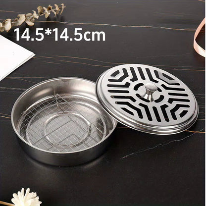 Mosquito Coils Holder Stainless Steel Mosquito Coil Box with Cover round Mosquito Coil Tray Easy to Clean Anti-Mosquito Supplies