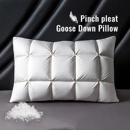 1 PC, Luxury Goose down Feather Pillows Pinch Pleat Design Neck Protection Bed Pillow Standard/Queen/King Size